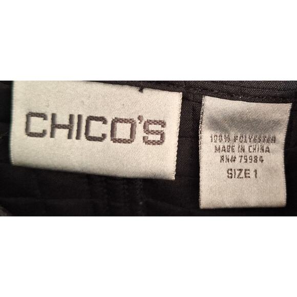 Chico's 1 Women Medium Black Grid Quilted Pocket Lightweight Full Zipper jacket - Picture 4 of 6